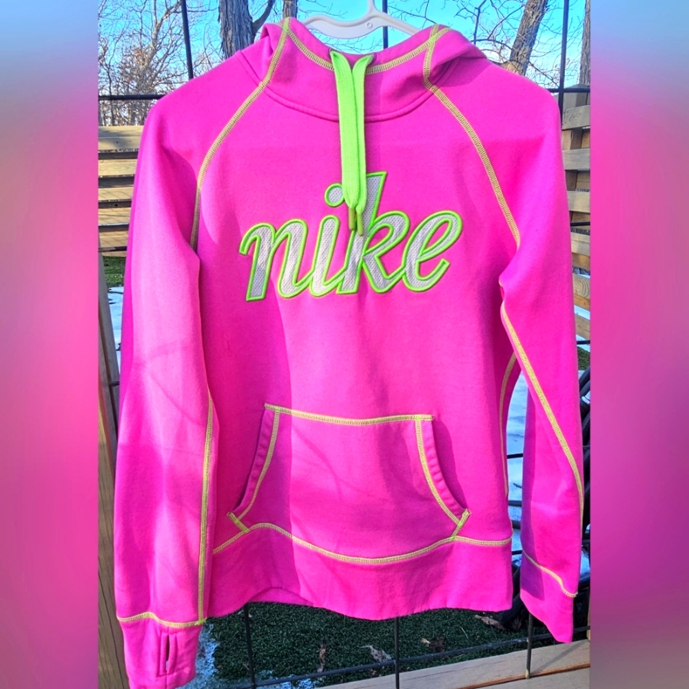 Women's Nike Size Small Pink & Lime Green Hoodie Therma-Fit